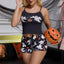 Sexy Halloween Pajamas Set - Spooky Ghost & Pumpkin Graphic Cami & Shorts