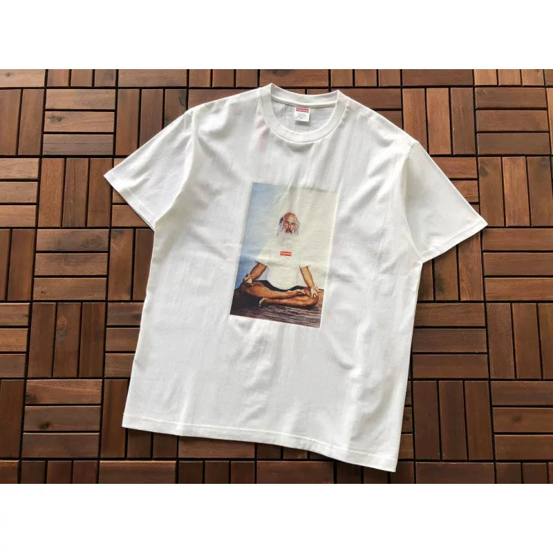Supreme White Character Meditation Photo Graphic Short‑Sleeve T‑Shirt Urban Top
