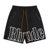 Rhude Large Outline Logo Print Drawstring Black Streetwear Shorts