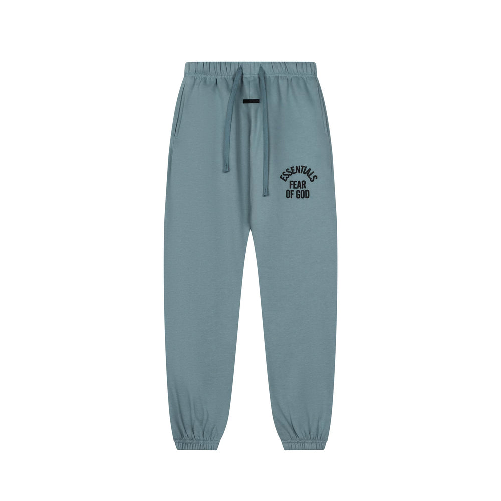 Fog Essentials Slate‑Blue Hip‑Hop Jogger Sweatpants Side Logo Print Elastic Waist Street Pants