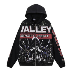VALEFOREVER Black Valley Sport Dept Skeleton Graphic Zip Hoodie