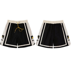 Rhude Black‑White Color‑Block Mountain Logo Drawstring Streetwear Shorts