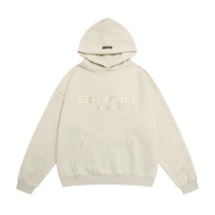 Fog Essentials Heather Oatmeal Textured‑Fabric Logo Hoodie, Oversized Cozy Hooded Pullover