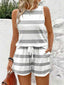 Cross border summer new women's European and American style sleeveless vest top, casual and fashionable sports pocket shorts set for women (2)
