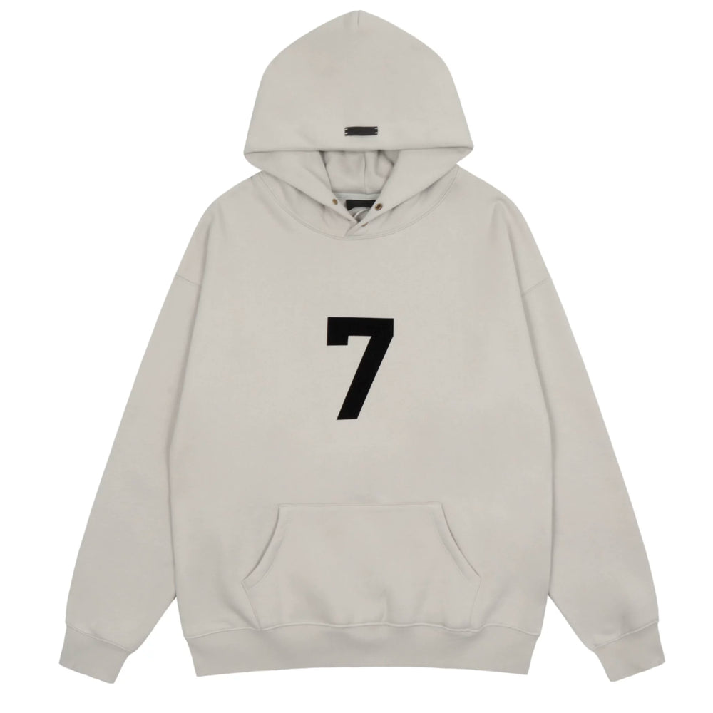 Fog Essentials Off‑White Large Black Number 7 Graphic Oversized Pullover Hoodie