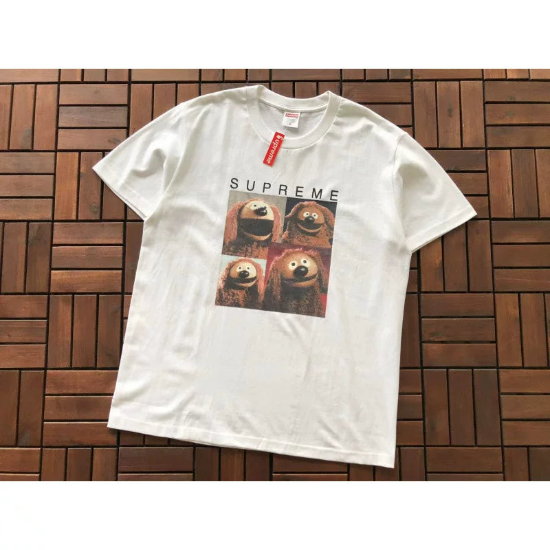 Supreme White Puppy Portrait Graphic Printed Short‑Sleeve T‑Shirt Street‑Wear Top