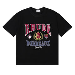Rhude Bordeaux Grand Vin Crest Emblem Vintage Graphic Black Short Sleeve T‑Shirt