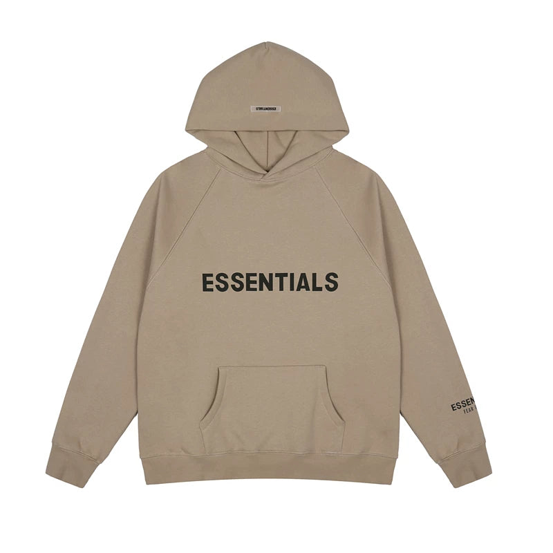 Fog Essentials Tan Brown Oversized Pullover Hoodie Chest Logo Print
