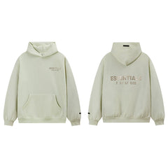 Fog Essentials Light Green Fleece‑Lined Oversized Pullover Hoodie Chest Logo