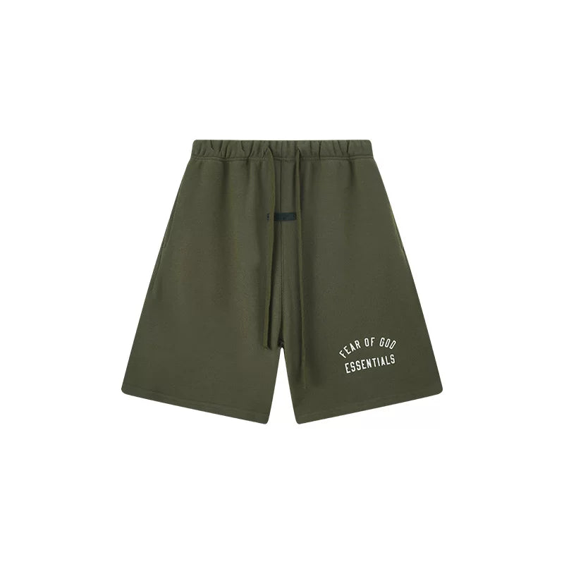 Fog Essentials Olive Green Utility-Inspired Sweat Shorts – Relaxed Everyday Fit