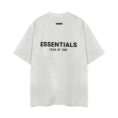 Fog Essentials Light Grey Chest Logo Print Oversized Short‑Sleeve Tee Daily Street‑Style Top