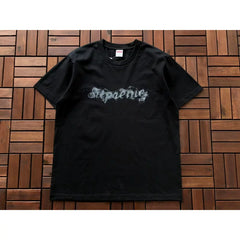 Supreme Black Gothic Script Graphic T‑Shirt Casual Hip‑Hop Short‑Sleeve Top