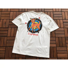 Supreme White Colorful Deer Back Graphic Short‑Sleeve T‑Shirt Fashion Street Top