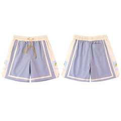 Rhude Light Blue‑Off‑White Color‑Block Mountain Logo Drawstring Streetwear Shorts