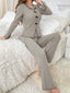 Grey Ribbed Bow-Tie Long Sleeve Pajama Set