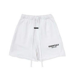 Fog Essentials White Elastic Waist Drawstring Logo Print Casual Street‑Wear Sweat Shorts