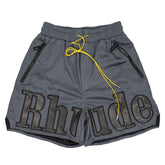 Rhude Large Logo Applique Mesh Streetwear Drawstring Dark Grey Shorts