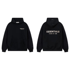 Fog Essentials Black Fleece‑Lined Oversized Pullover Hoodie Chest Logo