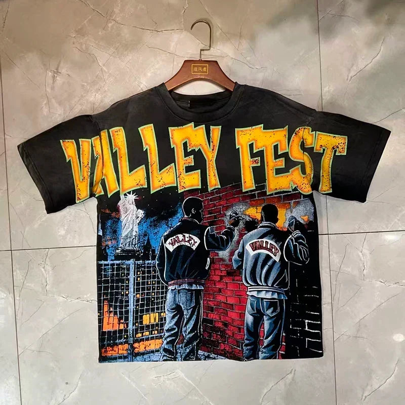 Valleydream Black Valley Fest Street Scene Retro Graphic T-Shirt