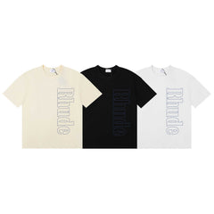 Rhude Vertical Outline Letter Logo Graphic Short Sleeve T-Shirt