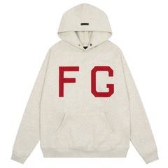 Fog Essentials Heather Oatmeal Bold Large Red FG Graphic Oversized Hoodie