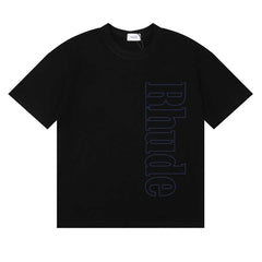 Rhude Vertical Outline Letter Logo Graphic Short Sleeve T-Shirt