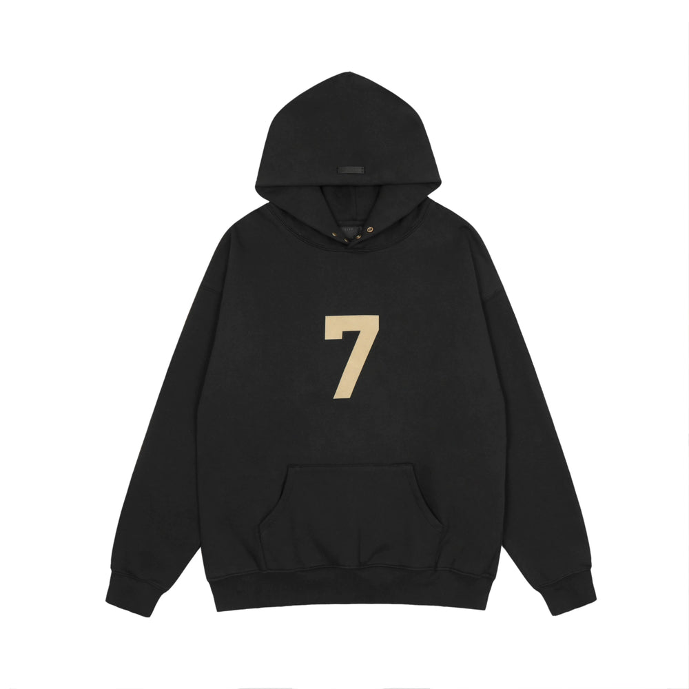 Fog Essentials Black Oversized Hoodie With Gold Number 7 Chest Print