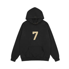 Fog Essentials Black Oversized Hoodie With Gold Number 7 Chest Print