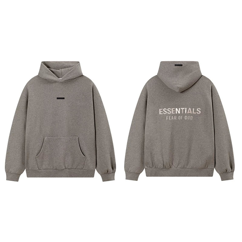 Fog Essentials Dark Taupe Fleece‑Lined Oversized Pullover Hoodie Chest Logo Print