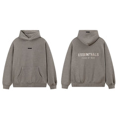 Fog Essentials Dark Taupe Fleece‑Lined Oversized Pullover Hoodie Chest Logo Print