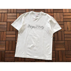 Supreme White Gothic Script Logo Short‑Sleeve T‑Shirt Hip‑Hop Street‑Wear Tee