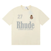 Rhude Lago Di Como 27 Crest Graphic Cream Short‑Sleeve Tee