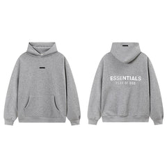 Fog Essentials Heather Grey Fleece‑Lined Oversized Pullover Hoodie White Chest Logo