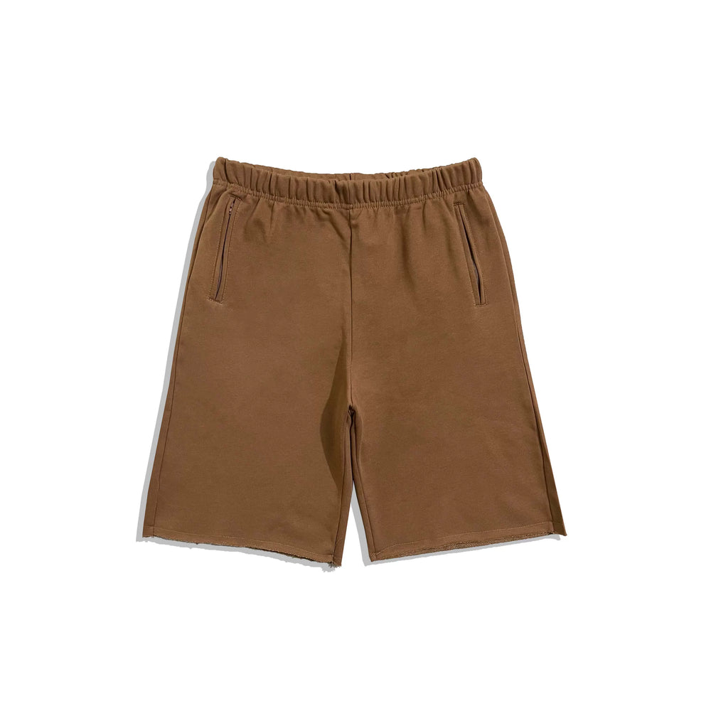 Yeezy Coffee Brown Oversized Knee‑Length Sweat Shorts Elastic Waist Casual Street Shorts