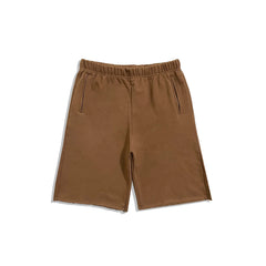 Yeezy Coffee Brown Oversized Knee‑Length Sweat Shorts Elastic Waist Casual Street Shorts