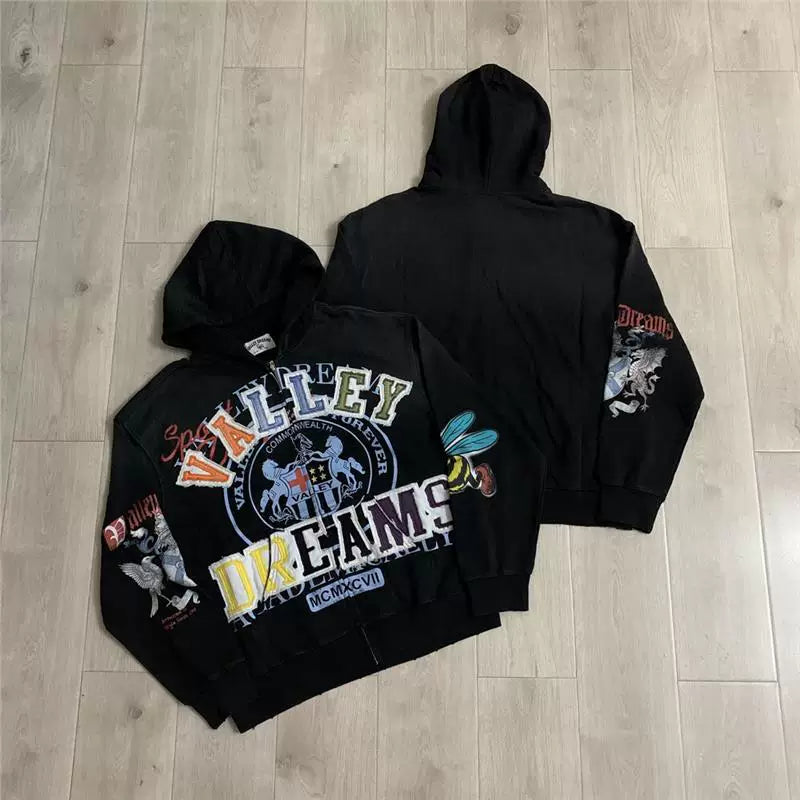 VALEFOREVER Black Valley Dreams Multi-Color Graphic Zip Hoodie