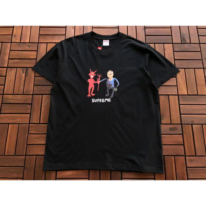 Supreme Black Devil Cartoon Graphic Short‑Sleeve T‑Shirt Hip‑Hop Street‑Wear Tee