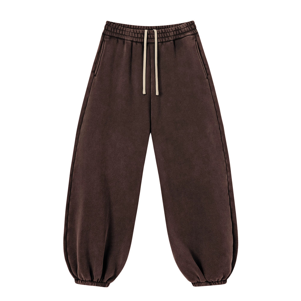 Kanye Chocolate‑Brown Relaxed Balloon‑Leg Jogger Pants Washed Elastic‑Cuff Street‑Wear Sweatpants