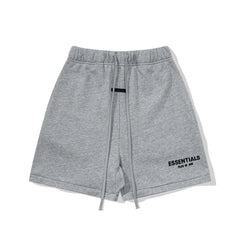 Fog Essentials Heather Grey Elastic Drawstring Black Logo Print Hip‑Hop Casual Street Shorts