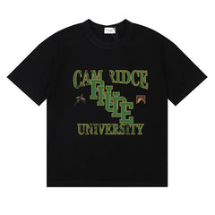 Rhude Cambridge University Vintage College Letter Graphic Black Short Sleeve T‑Shirt
