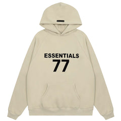 Fog Essentials Beige Oversized Hoodie “ESSENTIALS 77” Chest Graphic