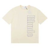 Rhude Vertical Outline Letter Logo Graphic Short Sleeve T-Shirt