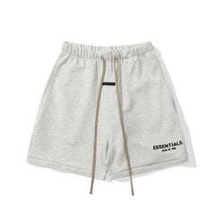 Fog Essentials Off‑White Elastic Waist Brown Drawstring Black Logo Print Casual Street Shorts