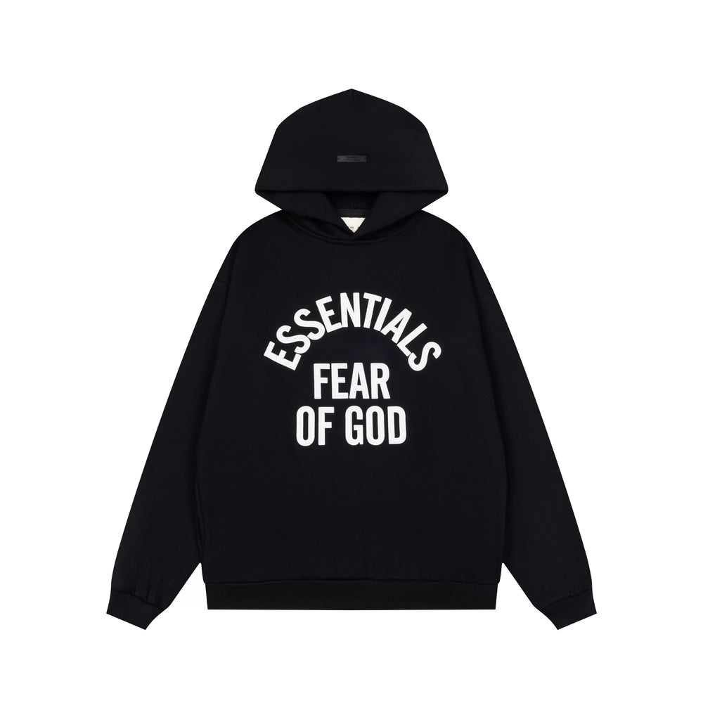Fog Essentials Classic Black‑White Graphic Print Pullover Hoodie Unisex Street Sweatshirt