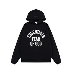 Fog Essentials Classic Black‑White Graphic Print Pullover Hoodie Unisex Street Sweatshirt