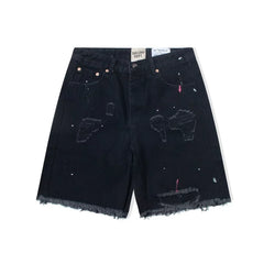 Gallery Dept. Distressed Paint Splatter Black Denim Shorts