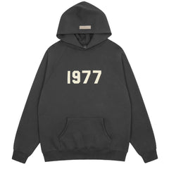 Fog Essentials Dark Grey 1977 Cream‑Print Oversized Pullover Hoodie