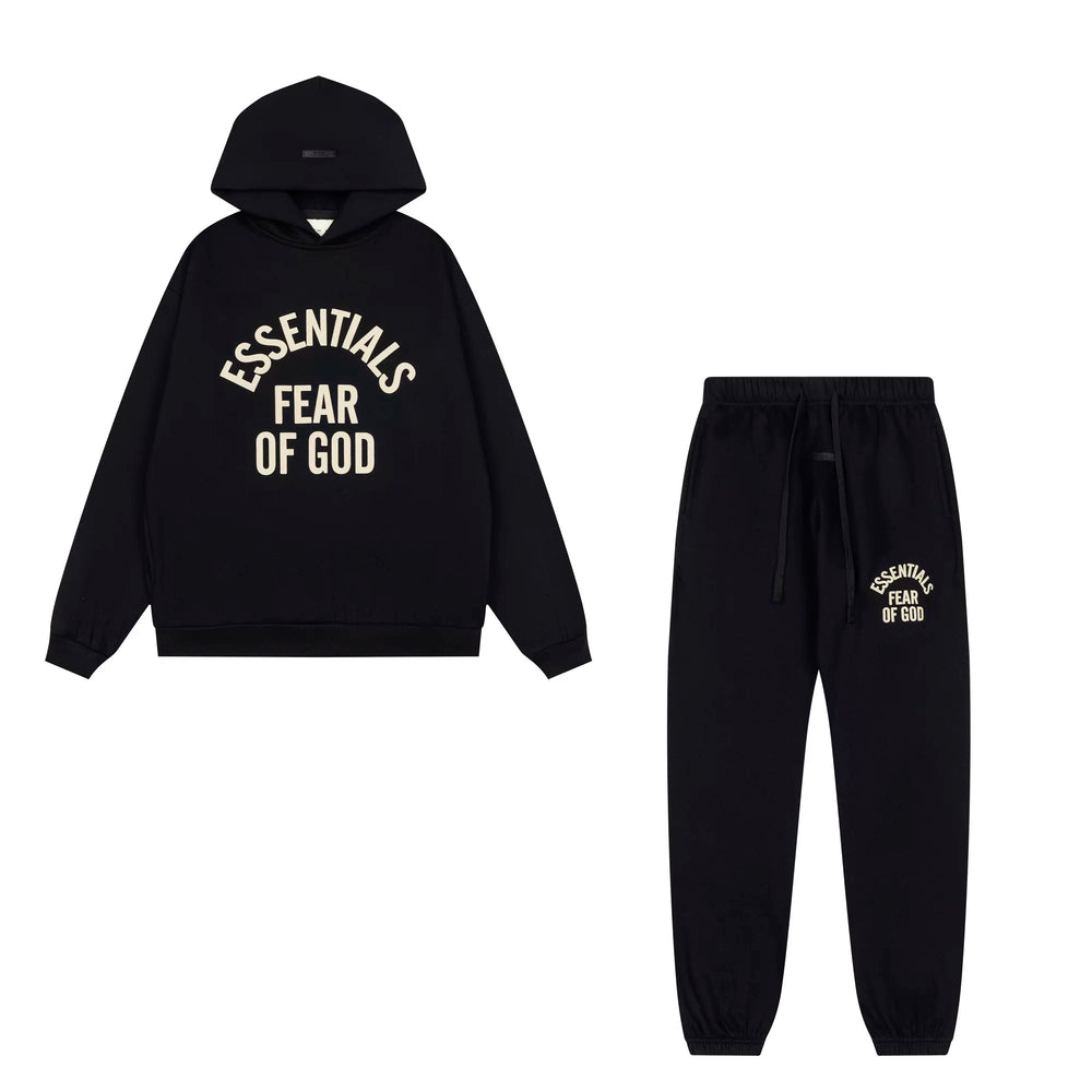 Fog Essentials Contrast‑Print Hoodie & Elastic‑Waist Jogger Pants Streetwear Matching Set