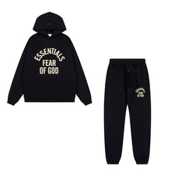 Fog Essentials Contrast‑Print Hoodie & Elastic‑Waist Jogger Pants Streetwear Matching Set
