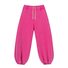 Kanye Hot‑Pink Loose‑Fit Balloon‑Leg Sweatpants Washed Cotton Elastic Waist Street Trousers